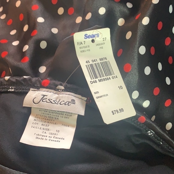 Jessica black polka dot white/pink cocktail halter dress size 10 - Picture 12 of 14